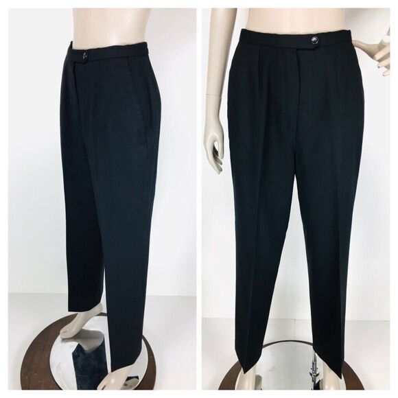 Vintage 70s York Yair Black Wool High Waist Pleated Trouser Pants - Picture 5 of 11